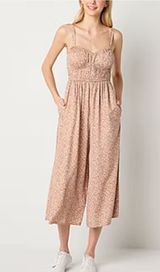 NWT Arizona pink dainty floral vneck flowy wide leg jumpsuit romper Photo 0