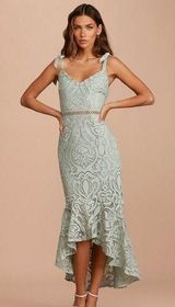 NWOT Lulus Won Your Heart Sage Green Lace Tie-Strap High-Low Midi Dress Size L Photo 0