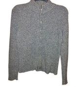 J Jill 2 Way Full Zip Ribbed Mock Neck Sweater Grey White 8 Photo 0