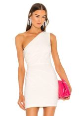 Michael Costello x Revolve Ava One Shoulder Mini Dress in Ivory sz M Photo 0