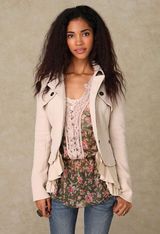 Free People Cream Ruffled Peplum Military Jacket Photo 0