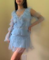 Baby Blue Sheer Layered Ruffle Mini Dress Photo 0