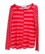 Pilcro and the Letterpress  Size Large Long Sleeve T-Shirt Red and Pink Striped Photo 0