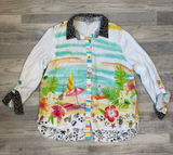 John Mark  Beach Scene button down blouse long sleeve size large D22 Photo 0