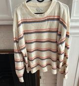 American Eagle Outfitters Cream and Blue Crew Neck Sweater Photo 0