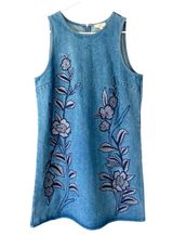 Ann Taylor Loft Outlet Denim Embroidered Floral Appliqué Jean Dress size large Photo 0