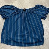 W5 Blue Striped Short Sleeve Blouse Women’s Size Medium Photo 0