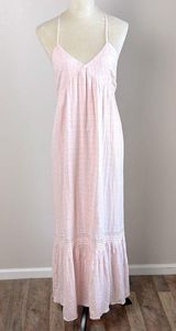 Aerie Low Back Maxi Dress Pink Soft Cotton Linen Blend Spaghetti Straps Size S Photo 0