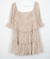 Exlura Womens Floral Tiered Babydoll Mini Dress Peasant Size XL Square Neck Boho Photo 0