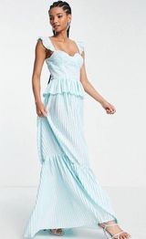 ASOS DESIGN Tall Corset Detail Pleated Tiered Maxi Dress In Dusty Blue Size 16 Photo 0