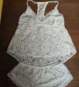 Linea Donatella White Lace Cotton Mesh Bridal Pajama Lingerie Set Sz. S Photo 0