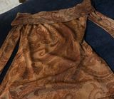 Urban Outfitters Brown Y2K Printed Off the Shoulder Mini Dress Size Medium Photo 0