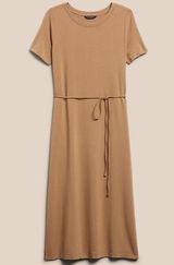 Banana Republic T-Shirt Midi Dress Tan with Tie Waist & Slit Women’s Medium Tall Photo 0