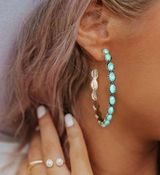 🌙🔮Faux Turquoise Southwestern Hoop Earrings Bohemian Style Earrings cowg… Photo 0