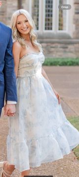 These Three Boutique These 3 Blue And White Ruffle Midi Photo 0