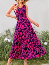 NWT Blue Pink Floral Midi Maxi Dress Vacation Colorful XL Wedding Guest Photo 0