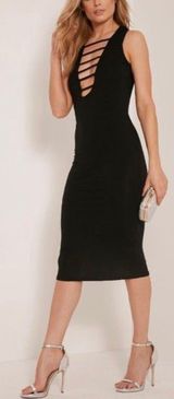 Black Strap Front Midi Dress Photo 0