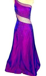 Alyce Paris Alyce Designs One Shoulder Beaded Illusion Formal Gown Prom Purple Size 6 Photo 0