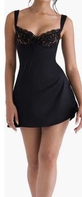 NEW HOUSE OF CB Adriana Lace Inset Satin Minidress BLACK sz XS Photo 0