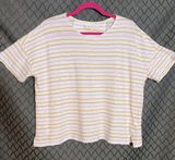Hangout Striped Oversized Tee, Pink, Orange, Tan Stripe. Size Medium Photo 0