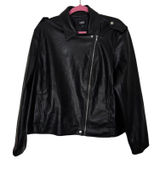 INC Black Faux Leather Moto Full Zip Jacket Biker Retro Vegan Punk Women XXL NWT Photo 0