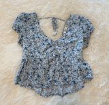Hollister Blue Floral Paisley Tie Back Babydoll Crop Top Photo 0