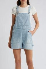 Madewell Raw Hem Oversize Denim Carpenter Shortalls Lakebrook Wash Size Large Photo 0