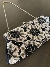 White House | Black Market  Black White Silver Sequin Beaded Clutch Purse Wristlet Photo 0