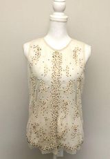 Top Crocheted Beaded Cami Sleeveless Floral Mesh Sheer Cream Black Photo 0