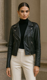 ZARA Genuine 100% Sheep Leather Moto Biker Jacket Black Zip Hardware Size Photo 0