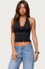 NWT Edikted Lacy Cowl Top Photo 0