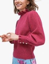 Kate Spade Pearl Button Cuff Ruffle Sweater Pink Size Small Photo 0