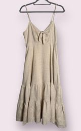Aakaa Cream Light Tan Linen Summer Midi Dress Photo 0
