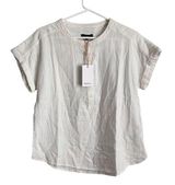 Quince Organic Cotton Gauze Roll Short Sleeve Shirt Neutral Coastal FLAWED Small Photo 0