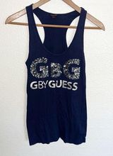 G by Guess  Navy Blue Racerback Glitter Logo Spell Out Tank Top Photo 0