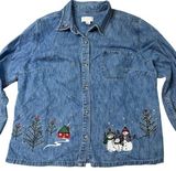 Vintage CJ Banks Denim Christmas Button Down Shirt 2XL Photo 0