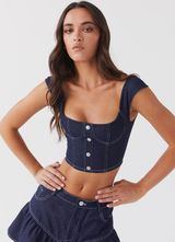 ISABELLA DENIM BUSTIER TOP | INDIGO Photo 0