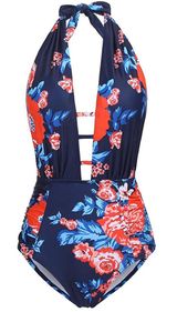 Backless Floral One Piece Swimsuit Size M Photo 0