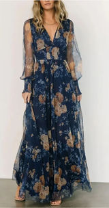 Baltic Born Layla Tulle Maxi Dress | Blue + Golden Floral Photo 0