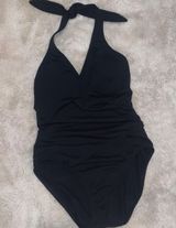 Anne cole One Piece Swimsuit Navy Blue Swimwear Ruched Wrap Around Design Photo 0