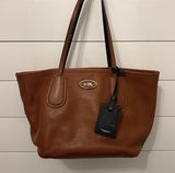 Coach Pebbled Leather Tote Bag Brown Black Shoulder Bag Handbag Purse Photo 0