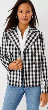 Ann Taylor NWOT  Gingham Double Breasted Swing Jacket, Size XXS Photo 0