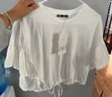 ZARA White Drawstring Crop Shirt Photo 0