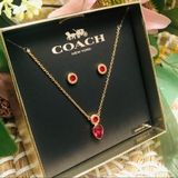 Coach Ruby Red Necklace And Earring Set NWT Photo 0