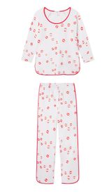 Lake Pajamas PJs Pima Classic Long Long Set KISSES NEW NWT S $128 Kate Schelter Red Photo 0