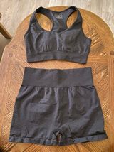 Heather Grey Sports Bra & Biker Shorts Workout Set Photo 0