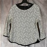 W5 Anthropologie  Black And White Textured Geometric 3/4 Sleeve Blouse- MEDIUM Photo 0