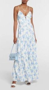 LoveShackFancy Blue White Floral Button Front Garnita Linen-Blend Maxi Dress 4 Photo 0