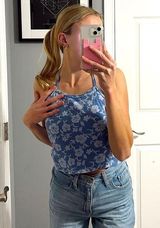 Y2K Floral Hawaiian Print Halter Tank Top Photo 0