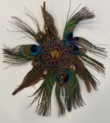 Chico's Large Wild Peacock Feather Pin/Brooch Beaded Rhinestone Metal Fastener Photo 0